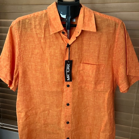 Mr Turk Orange Linen Slim Jim Shirt MEDIUM NWT $198 - Picture 1 of 2